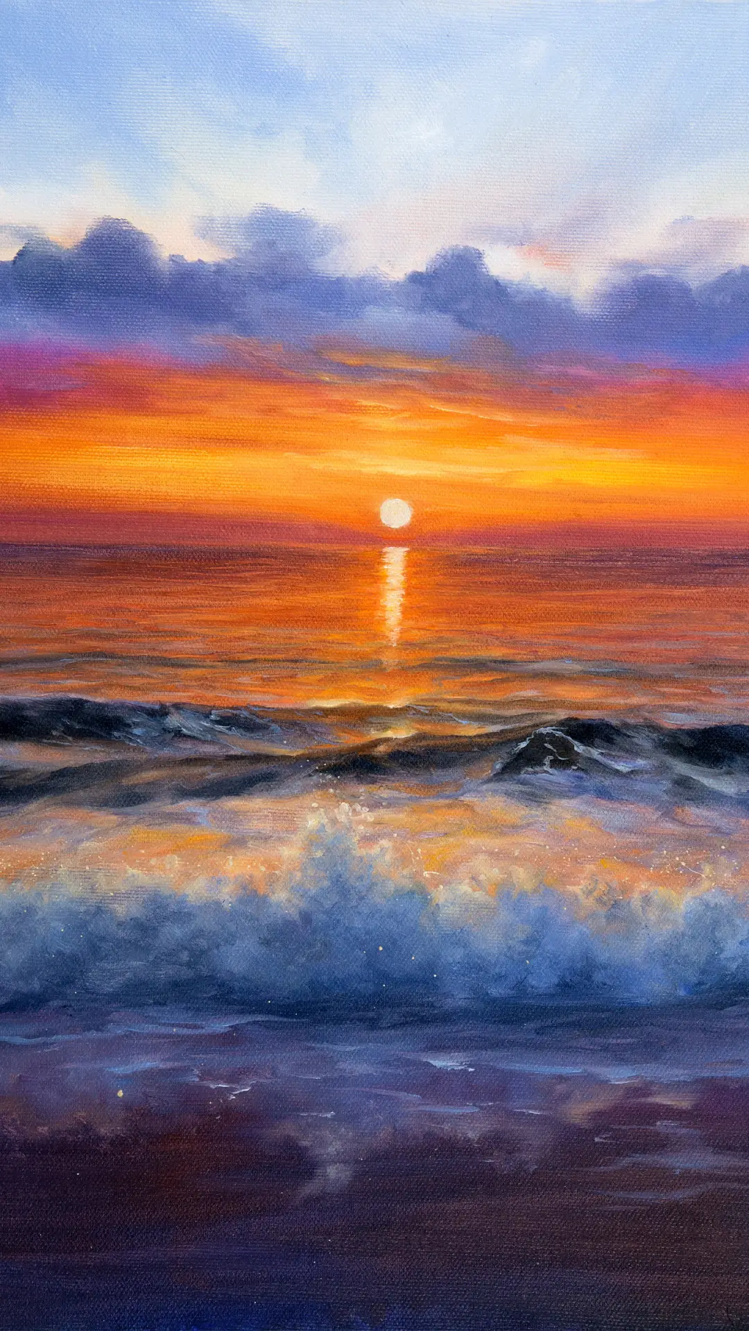 唯美海浪油画-拍信图库